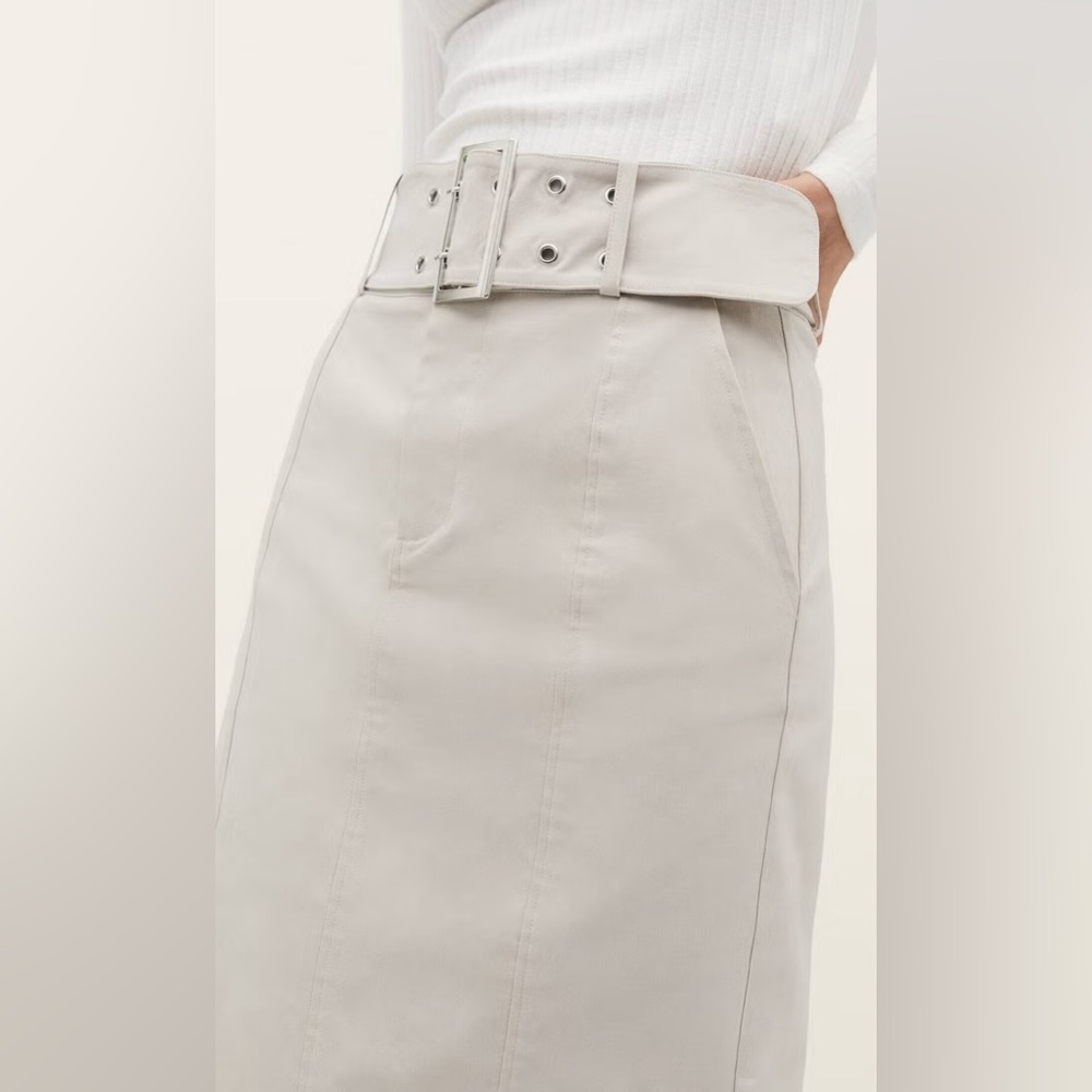 Stradivarius Beige Midi Skirt with Silver Hardware